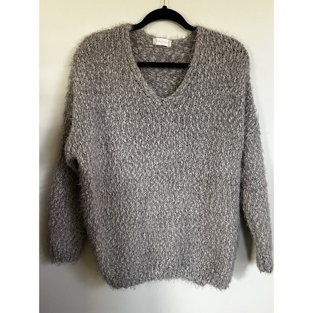 Altard State Women's Beige Gray V Neck Fuzzy Soft Sweater Sz Medium / Large Cozy